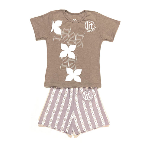 Pijama Manga Corta y Short Lila y Gris Básicos Niños lityourdreams 